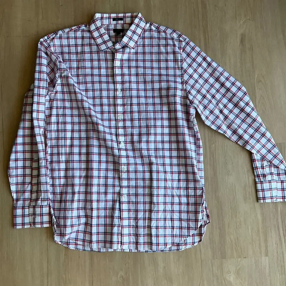 J. Crew Slim Fit Blue Check ludlow Dress Shirt career preppy business career XL